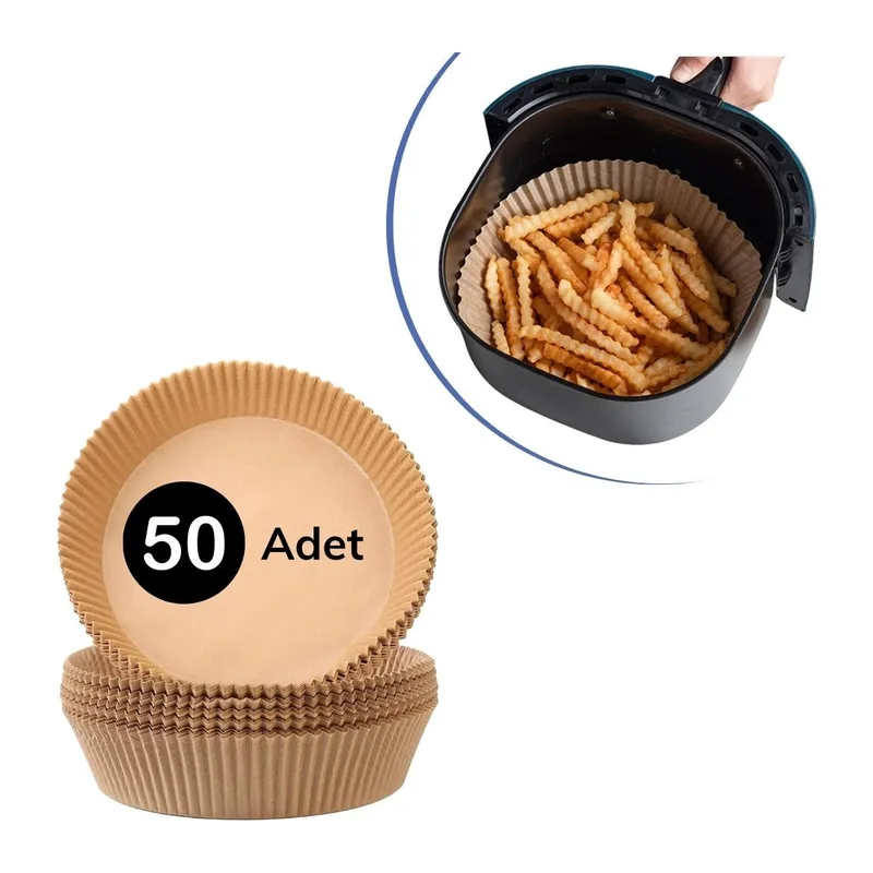 50 Adet Air Fryer Pişirme Kağıdı Tek Kullanımlık Hava Fritöz Yağ Geçirmez Yapışmaz Tabak Model