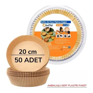 BUFFER® 50 Adet 20 cm Air Fryer Pişirme Kağıdı Tek Kullanımlık Yağ Geçirmez Yuvarlak Tabak Model PVC