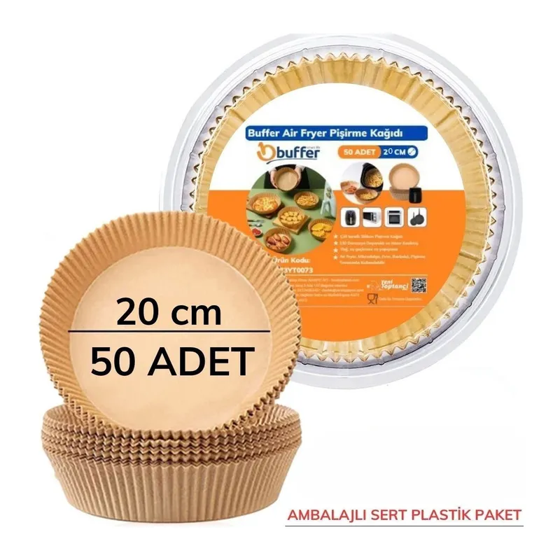 TrdStore® 50 Adet 20 cm Air Fryer Pişirme Kağıdı Tek Kullanımlık Yağ Geçirmez Yuvarlak Tabak Model PVC