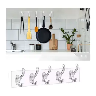 BUFFER® 5'li Güçlü Yapışkanlı Şeffaf Duvar Askısı Banyo Mutfak Düzenleyici Pratik Askılık