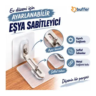 BUFFER® Deprem İçin Ultra Dayanıklı Çivisiz Duvarı Delmeden Ayarlanabilir Eşya Sabitleyici Aparat