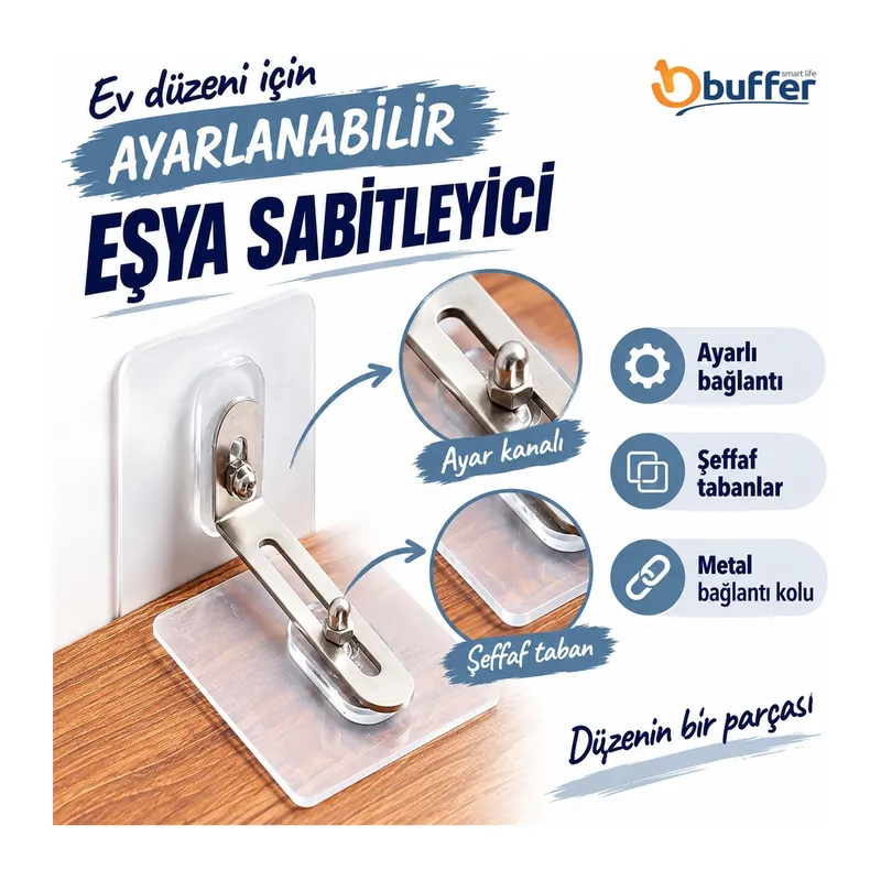TrdStore® Deprem İçin Ultra Dayanıklı Çivisiz Duvarı Delmeden Ayarlanabilir Eşya Sabitleyici Aparat