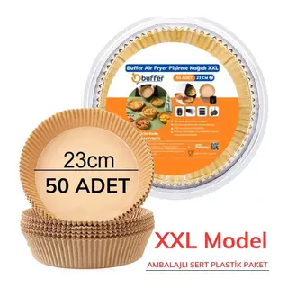 BUFFER® 50 Adet Air Fryer Pişirme Kağıdı Tek Kullanımlık 23 Cm Yuvarlak Pişirme Kağıdı XXL PVC li