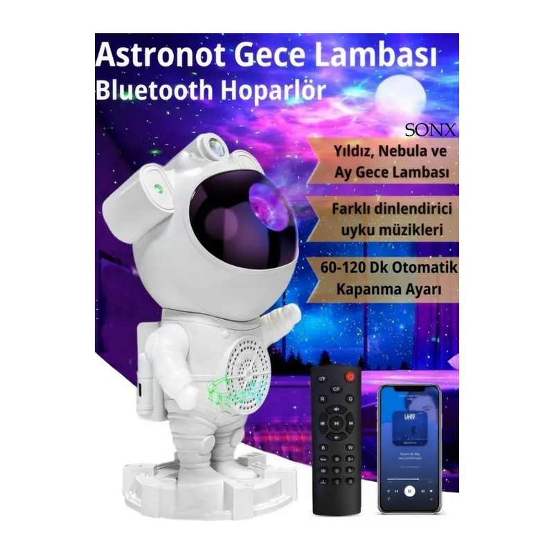 Astronot Bluetooth Hoparlör Bulutsusu Galax yAy Tavan Gökyüzü Projektör Zamanlayıcı Gece Lambası
