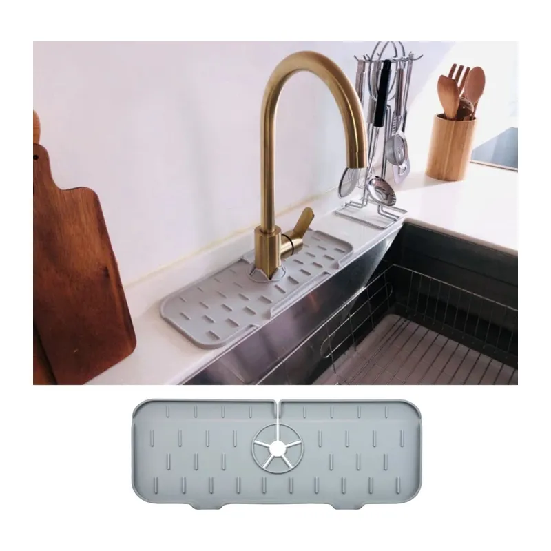 BUFFER® Lavabo İçin Silikon Esnek Mat Musluk Sapı Damlama Tutucu Raf Mutfak Tezgahı Sıçrama Koruma