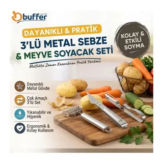 BUFFER® 3’lü Metal Sebze Meyve Soyacak Seti, Patates ve Havuç Soyucu Mutfak Aparatları