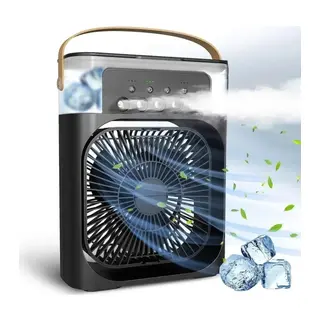 BUFFER® Taşınabilir 3 Farklı Mod Ayarlı 7 Farklı Led Işıklı Sulu Soğutmalı Taşınabilir Masaüstü USB Fan Vantilatör