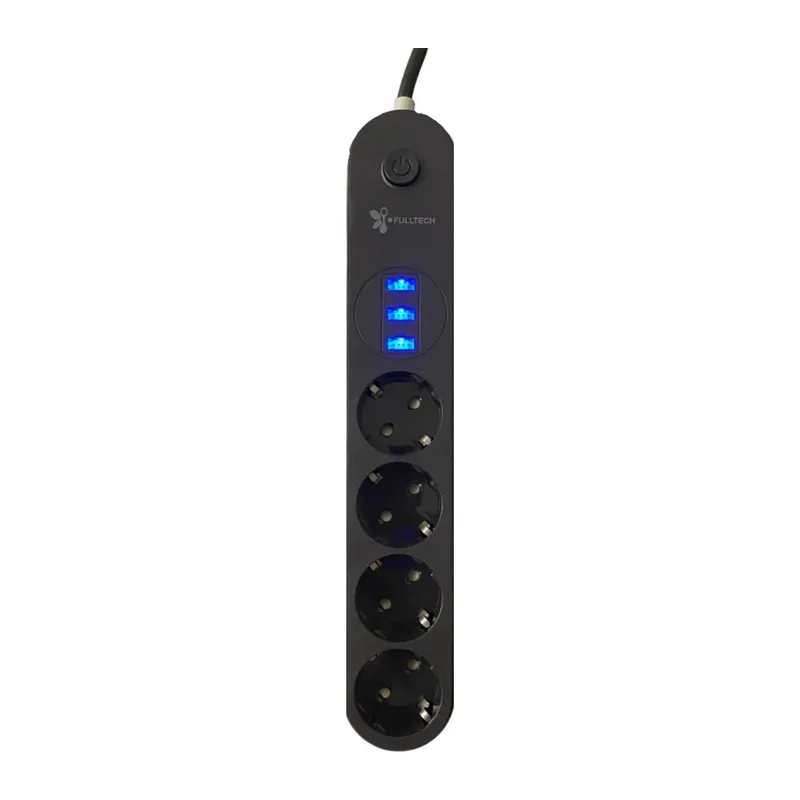 BUFFER® 4lü Siyah Anahtarlı 3 USB Li Akım Korumalı Topraklı Çocuk Korumalı Grup Priz 2 Metre