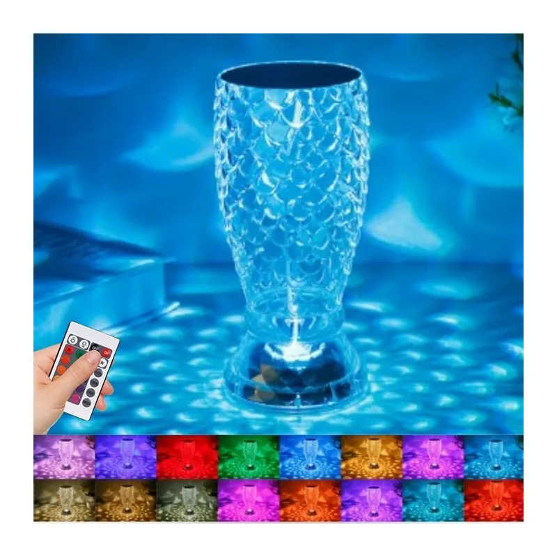 TrdStore® Balık Süzgeç Model USB Şarjlı Kumandalı 16Farklı Işık Modlu Masa Üstü Kristal Akrilik Led