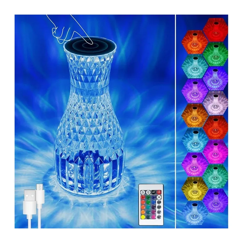 BUFFER® Sürahi Model USB Şarjlı Kumandalı 16 Farklı Işık Modlu Masa Üstü Kristal Akrilik Lamba Led