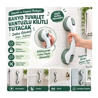 BUFFER® Düşme Ve Kayma Önleyici Banyo Tuvalet Vantuzlu Kilitli Tutacak