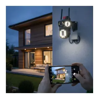 BUFFER® Kablolu Akıllı Güvenlik Kamerası – 4 Kameralı Çok Lensli, 360° PTZ Hareketli, Çift Antenli, Gece Görüşlü, Dış Mekan IP Kamera