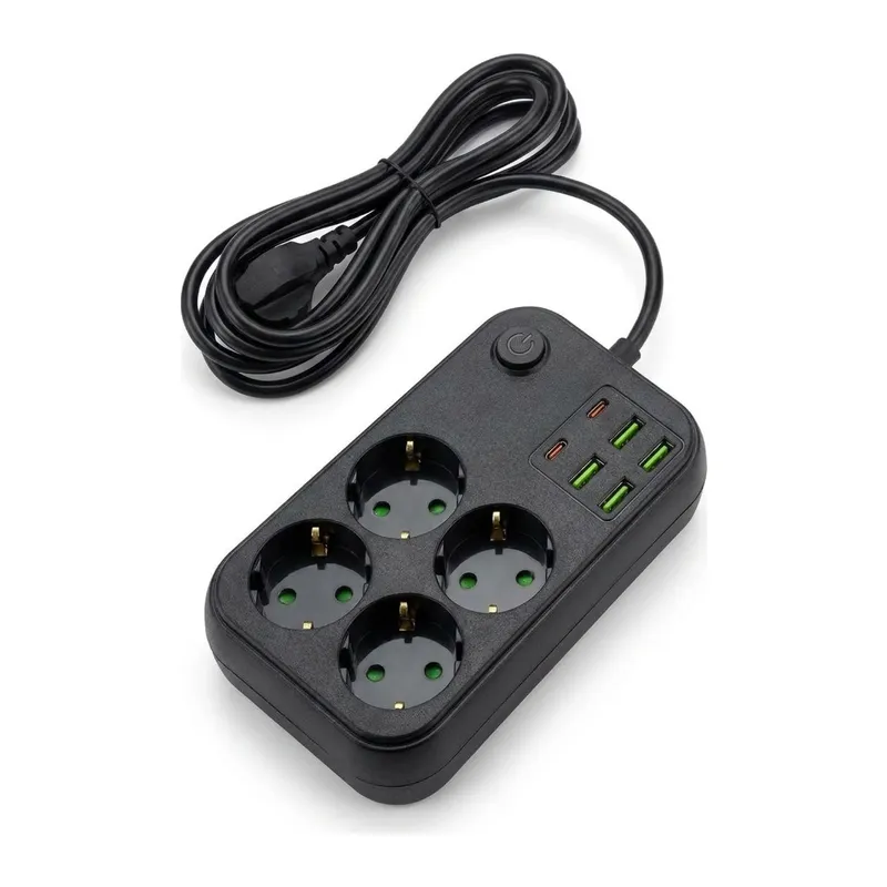 BUFFER® Çoklu Priz Uzatma Kablosu 4 Soket + 4 USB + 2 Type-C – Termal Akım Korumalı, Isıya Dayanıklı, Çocuk Korumalı Güvenli Priz 100-250V