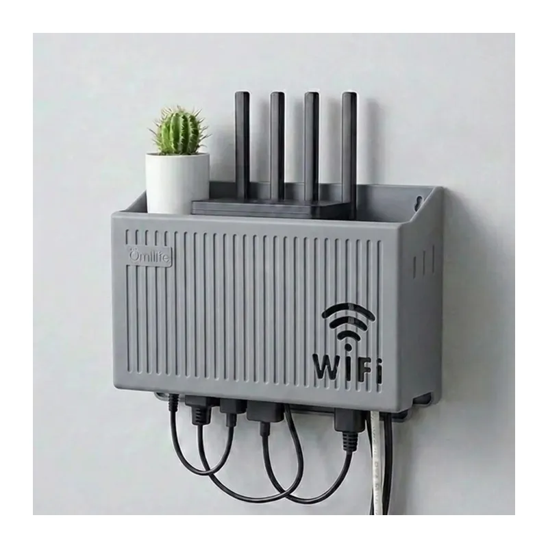BUFFER® Duvar Tipi Wi-Fi Modem Saklama Kutusu(Gri) – Kablo Düzenleyici Router Raf Organizer