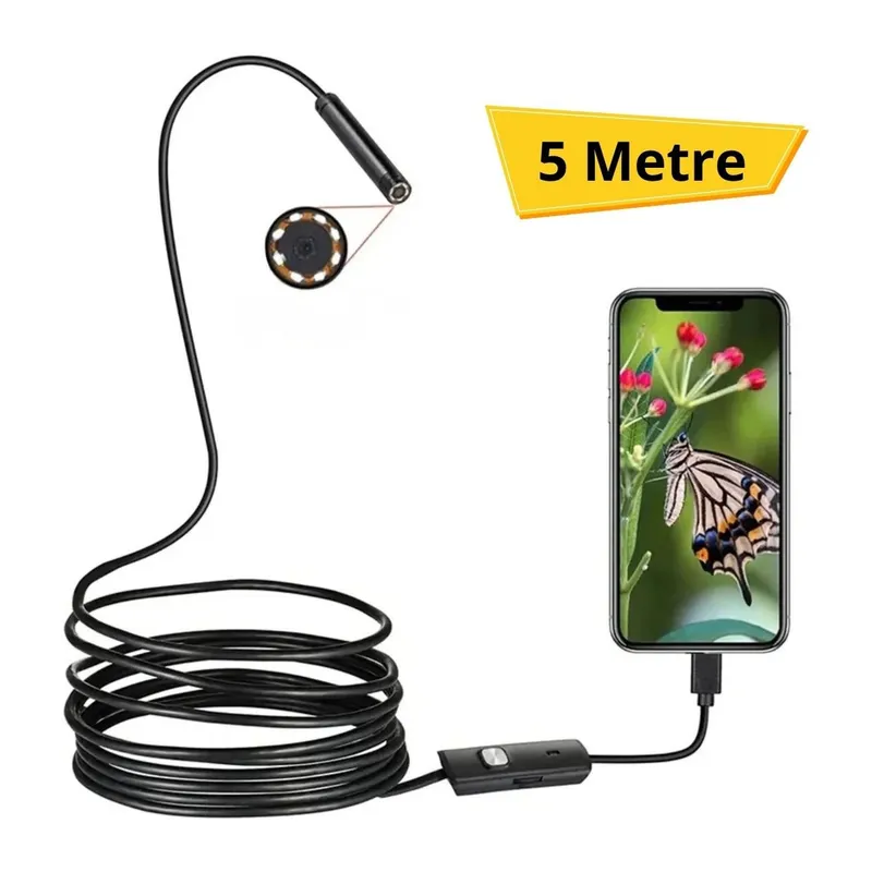 TrdStore® 5 Metre Android Telefon Uyumlu 6 LED Işıklı Su Geçirmez Endoskop / Boroskop Yılan Kamera HD