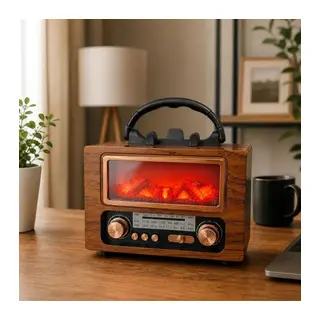 BUFFER® NS-901 Şömine Görünümlü Bluetooth Hoparlör, Nostaljik Radyo ve Kablosuz Müzik Çalar, Dekoratif Retro Tasarım