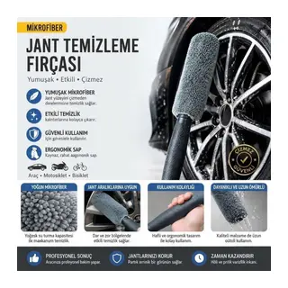 BUFFER® Mikrofiber Jant Temizleme Fırçası Yumuşak Çizmez Saplı Araba Motosiklet Lastik Yıkama Bakım Süngeri
