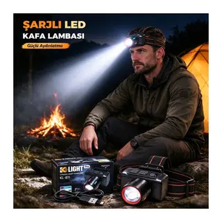 BUFFER® Şarjlı LED Kafa Lambası, Hareket Sensörlü, Dijital Pil Göstergeli, USB Şarjlı Güçlü Kafa Feneri**