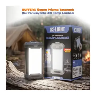 BUFFER® 6000 mAh Şarjlı Kamp Feneri, Üçgen Prizma Tasarımlı, Çok Fonksiyonlu LED Kamp Lambası