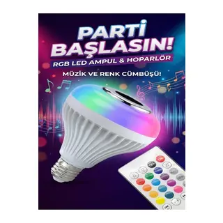 Bluetooth RGB LED Hoparlörlü Akıllı Ampul - Renkli Müzikli Lamba ve Kumanda