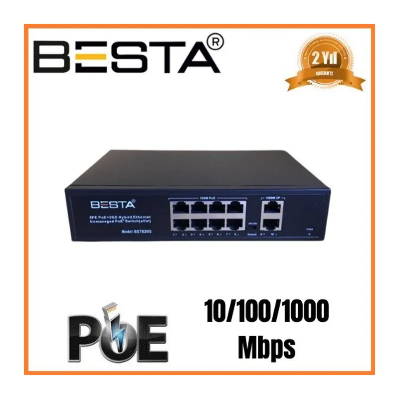 10 PORT GİGABİT POE SWİTCH 10/100/1000 Mbps 8 Port POE BST1020G
