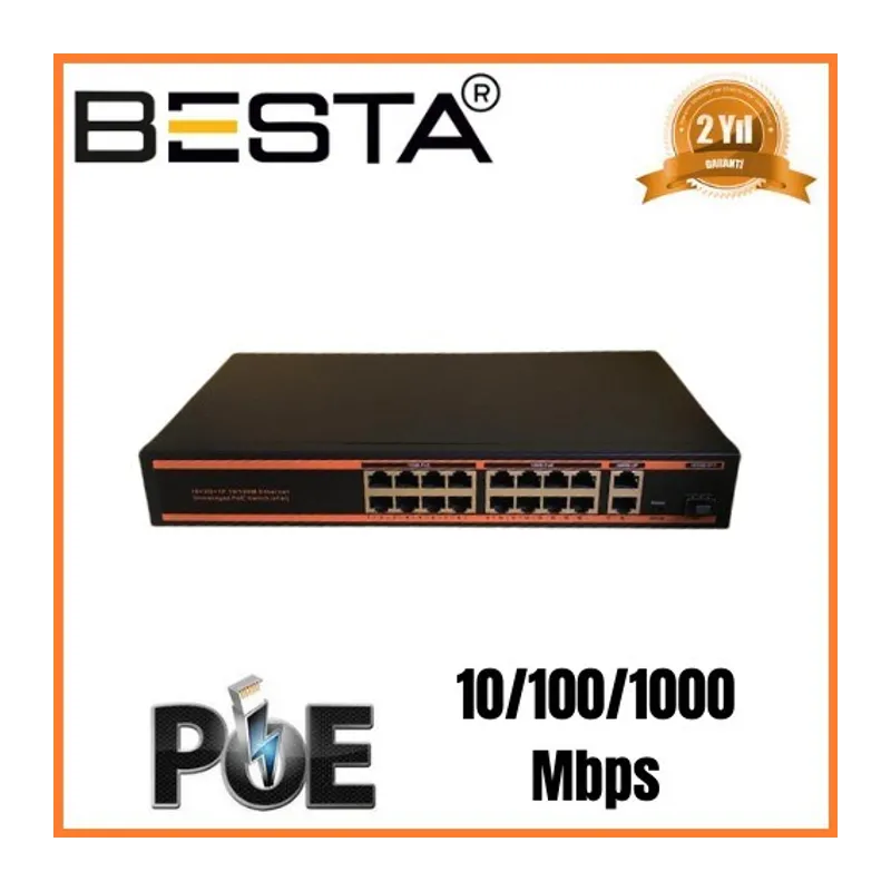 18 PORT GİGABİT POE SWİTCH 10/100/1000 Mbps 16 Port POE BST1821G
