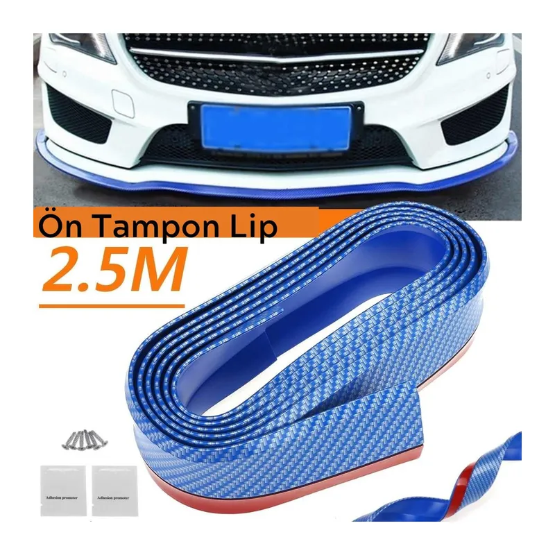 TrdStore® Mavi 2,5 Metre Araba Oto Ön Tampon Koruyucu Kauçuk Pratik Tampon Şerit Bant Döşeme Kiti