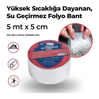 BUFFER® Yüksek Sıcaklık Dayanan Su Geçirmez Çatı Boru Duvar Çatlak Onarıcı Yapışkan Bant Folyo 5 cm