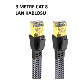 Cat 8 LAN Kablosu –Ethernet Kablosu Örgü Kaplama, Yüksek Hızlı (3 METRE)