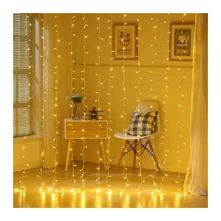 BUFFER® 8 Fonksiyonlu 200 Led 10 Saçak Şerit Led 2x2 Perde İp Led (Gün Işığı)