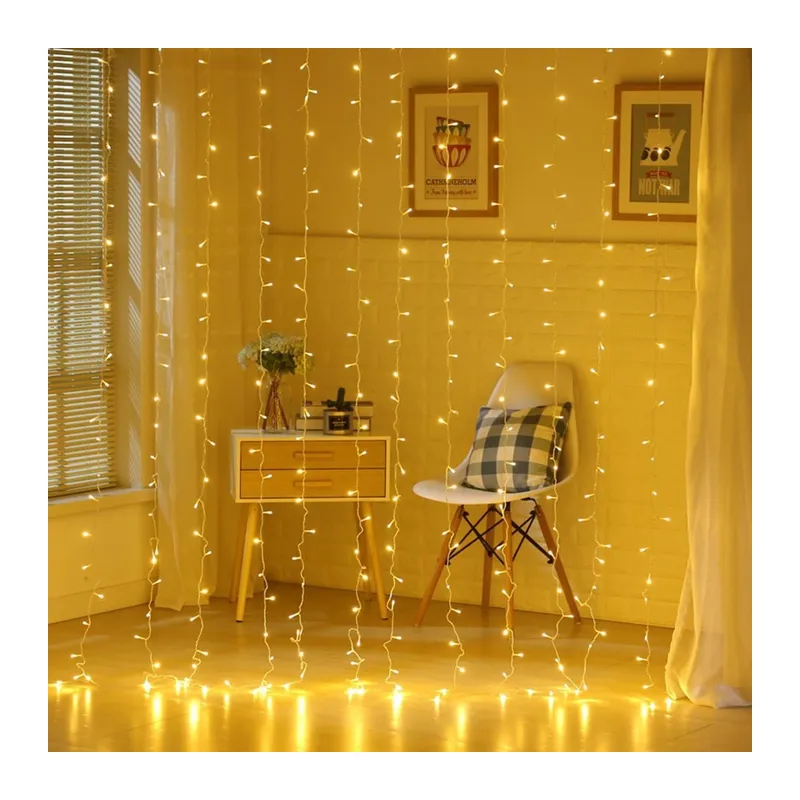 BUFFER® 8 Fonksiyonlu 200 Led 10 Saçak Şerit Led 2x2 Perde İp Led (Gün Işığı)