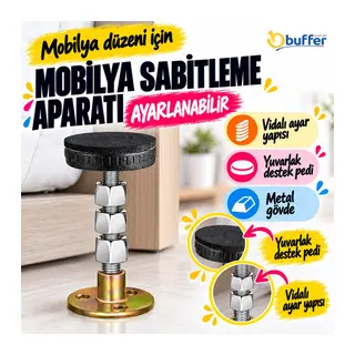 BUFFER® 3 Vidalı Mobilya Sabitleme Aparatı – Yatak Baza Başlık Duvar Sabitleyici, Sallanma ve Titrelim Önleyici Aparat