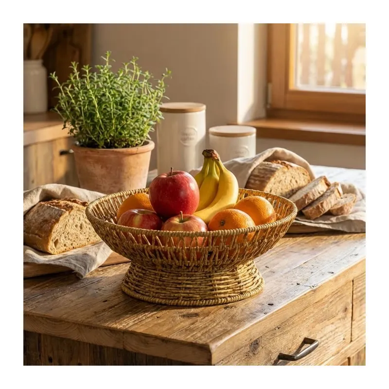 TrdStore® 25 cm Plastik Rattan Servis Çanağı – Doğal Hasır Görünümlü Dekoratif Meyve, Ekmek ve Sunum Kasesi