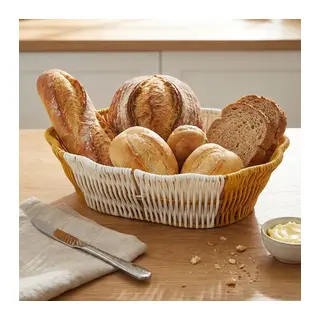 BUFFER® Oval Çift Renkli Plastik Rattan Ekmek ve Meyve Sepeti - Çok Amaçlı Banyo ve Mutfak Düzenleyici - Yıkanabilir Dekoratif Tezgâh Üstü Organizer