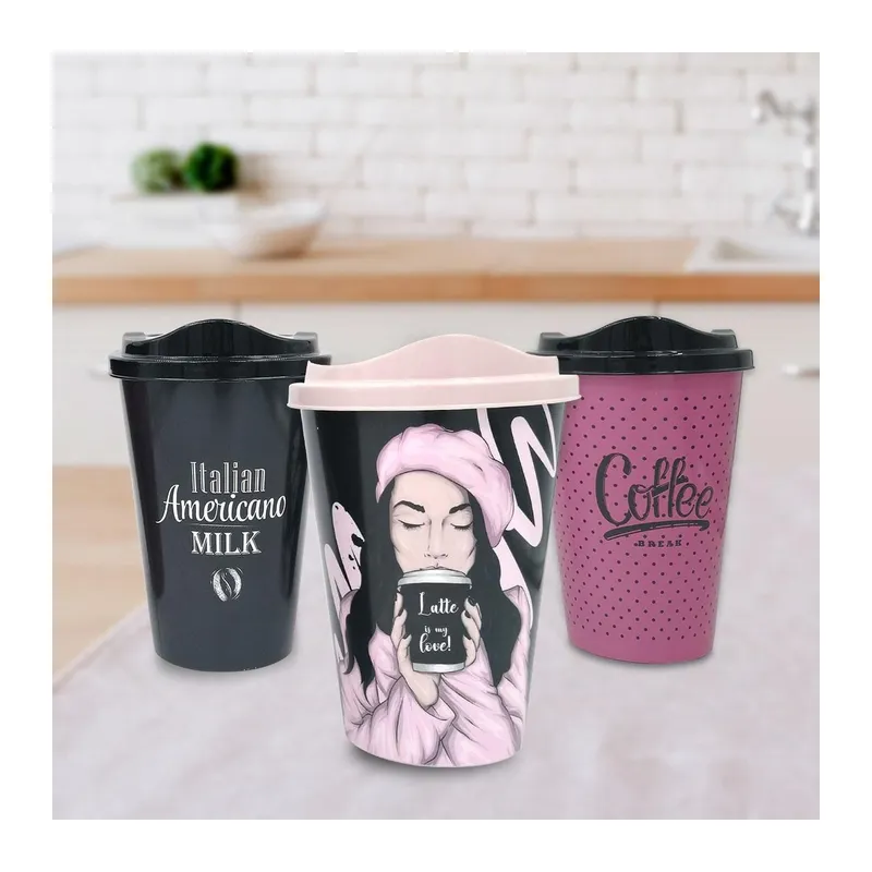 TrdStore® 3 Adet Kahve Bardağı Seti Dekoratif Plastik Kahve Muhafaza Bardağı