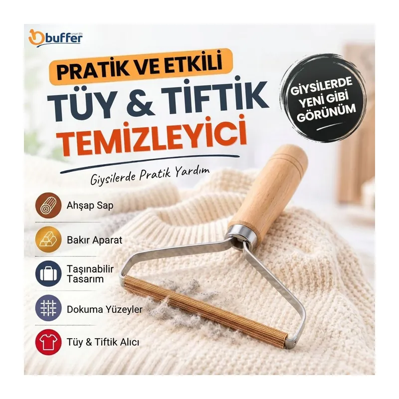 BUFFER® Taşınabilir Kazak ve Dokuma Kumaş Tüy Alma ve Tiftik Temizleme Aparatı