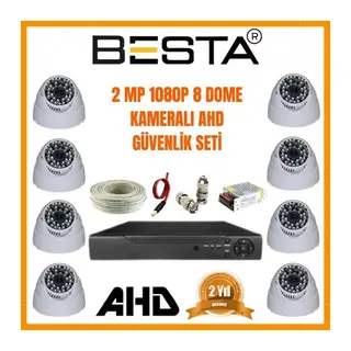 2Mp Ahd 1080P Gece Görüşlü 8 Kameralı Dome Güvenlik Sistemi