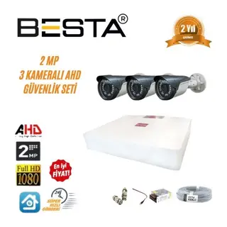 2MP Ahd 1080P Gece Görüşlü 3 Kameralı Güvenlik Sistemi
