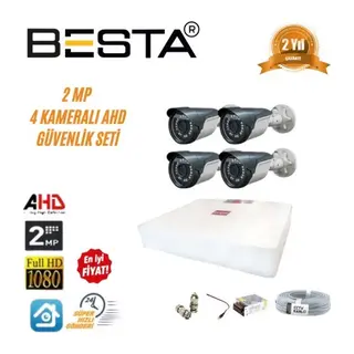 2 MP Ahd 1080P Gece Görüşlü 4 Kameralı Güvenlik Sistemi