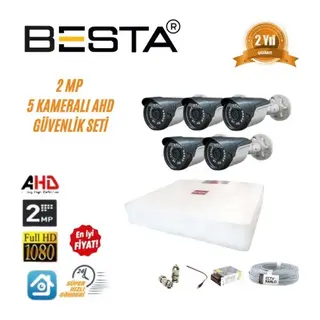 2 MP Ahd 1080P Gece Görüşlü 5 Kameralı Güvenlik Sistemi