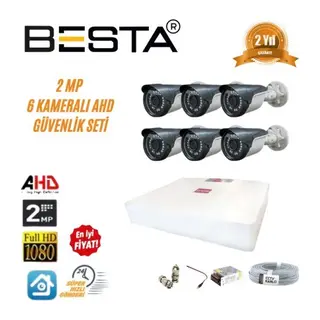 2MP Ahd 1080P Gece Görüşlü 6 Kameralı Güvenlik Sistemi
