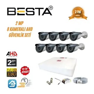 2MP Ahd 1080P Gece Görüşlü 8 Kameralı Güvenlik Sistemi