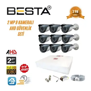 2MP Ahd 1080P Gece Görüşlü 9 Kameralı Güvenlik Sistemi