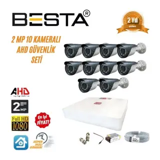 2MP Ahd 1080P Gece Görüşlü 10 Kameralı Güvenlik Sistemi