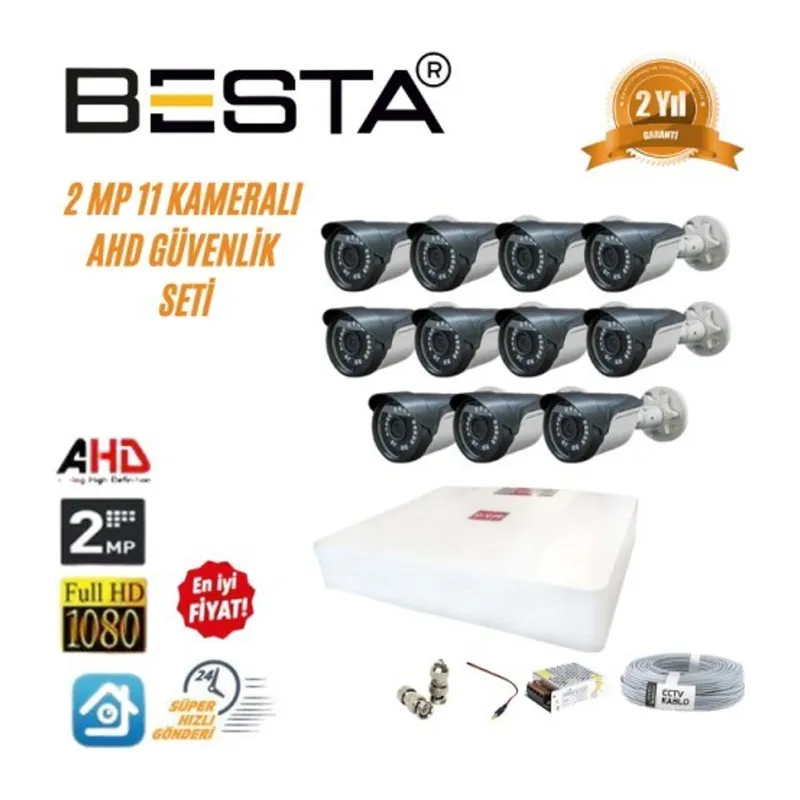 2MP Ahd 1080P Gece Görüşlü 11 Kameralı Güvenlik Sistemi