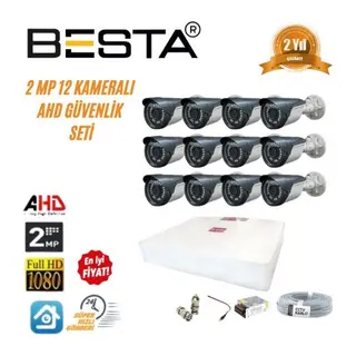 2 MP Ahd 1080P Gece Görüşlü 12 Kameralı Güvenlik Sistemi