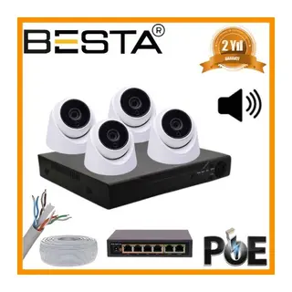 5 MP 1440P 4 İÇ MEKAN KAMERALI DAHİLİ MİKROFONLU IP POE Güvenlik Seti
