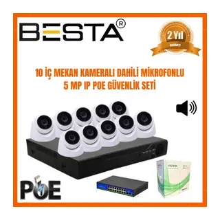 5 MP 1440P 10 İÇ MEKAN KAMERALI DAHİLİ MİKROFONLU IP POE Güvenlik Seti