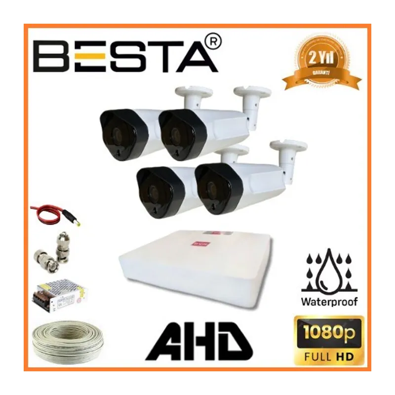 2 MP 1080P 4 Dış Mekan Kameralı AHD Güvenlik Seti