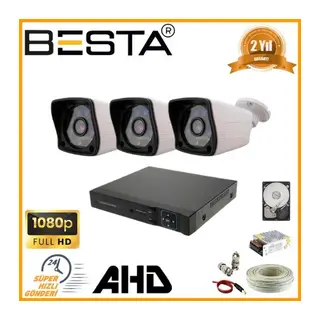 2 MP 1080P 3 Dış Mekan Kameralı AHD Güvenlik Seti